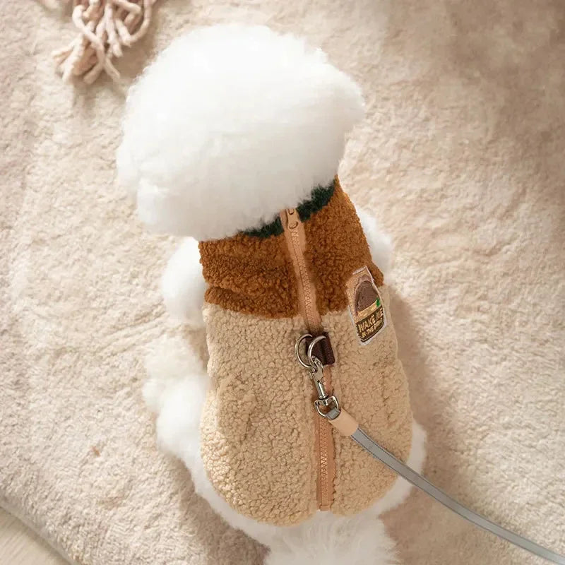 Brown Two-Legged Winter Dog Cardigan Coat for Small Pets