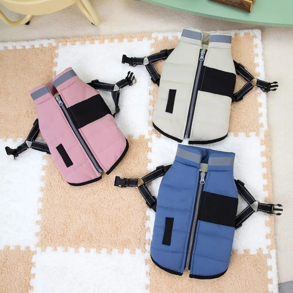 Adjustable Windproof Dog Jacket With Harness Zipper