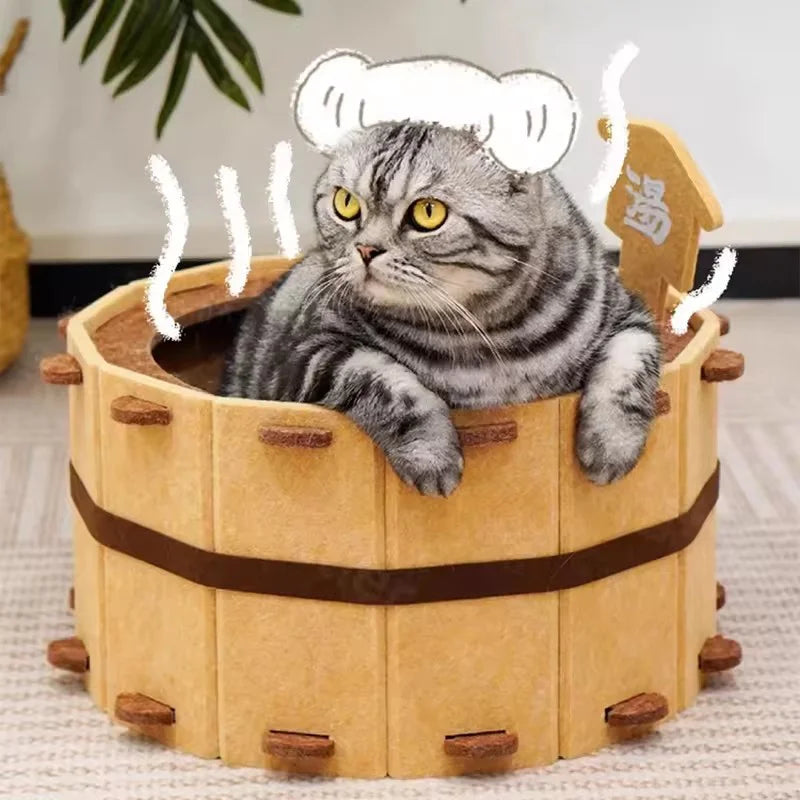 Semi-Enclosed Felt Cat Bed House for Sleeping and Scratching