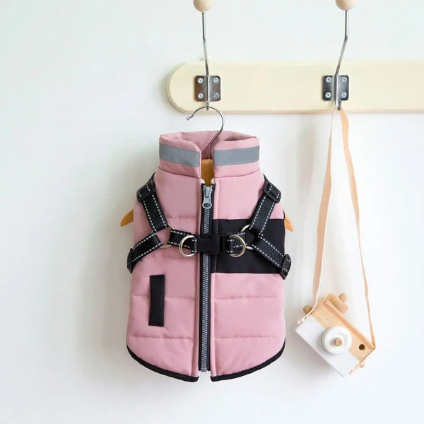 Adjustable Windproof Dog Jacket With Harness Zipper
