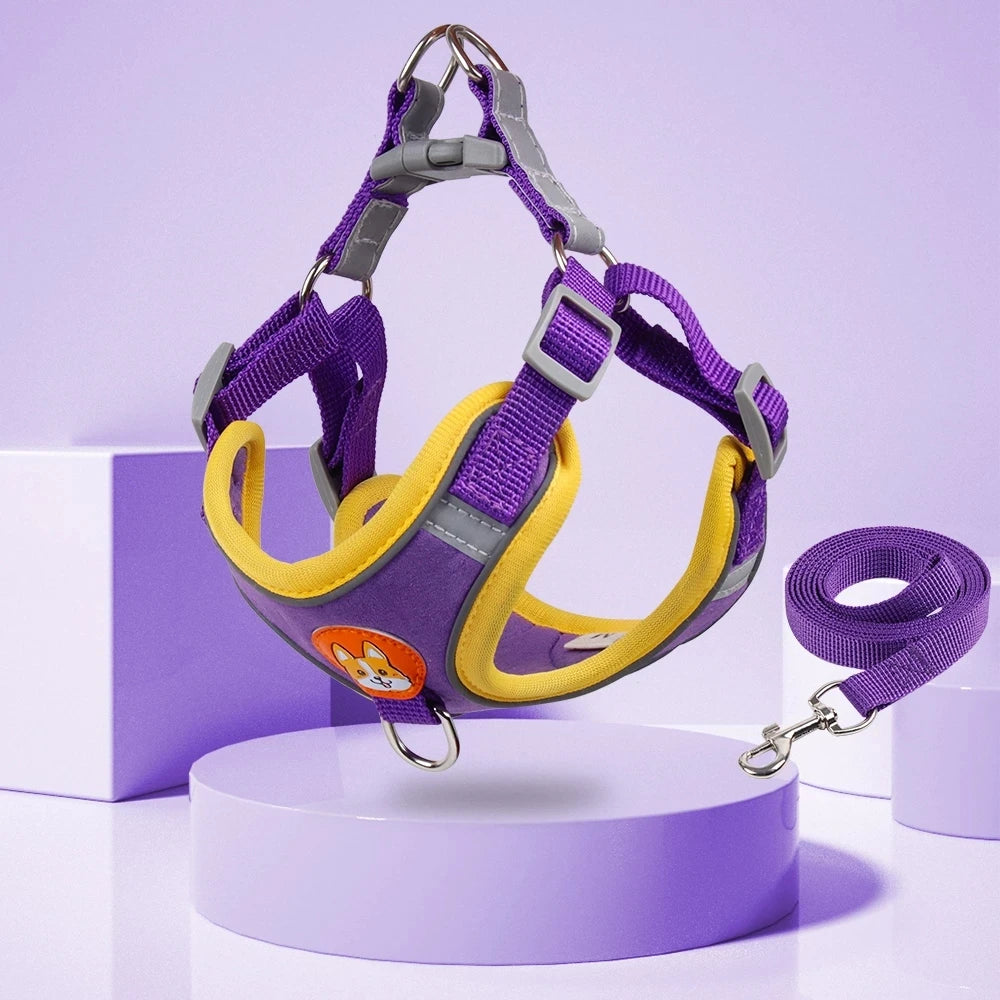 Step-In Reflective Vest Harness and Leash Set for Puppies