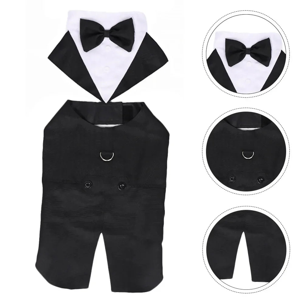 Formal Dog Tuxedo Shirt With Bow Tie for Parties and Weddings