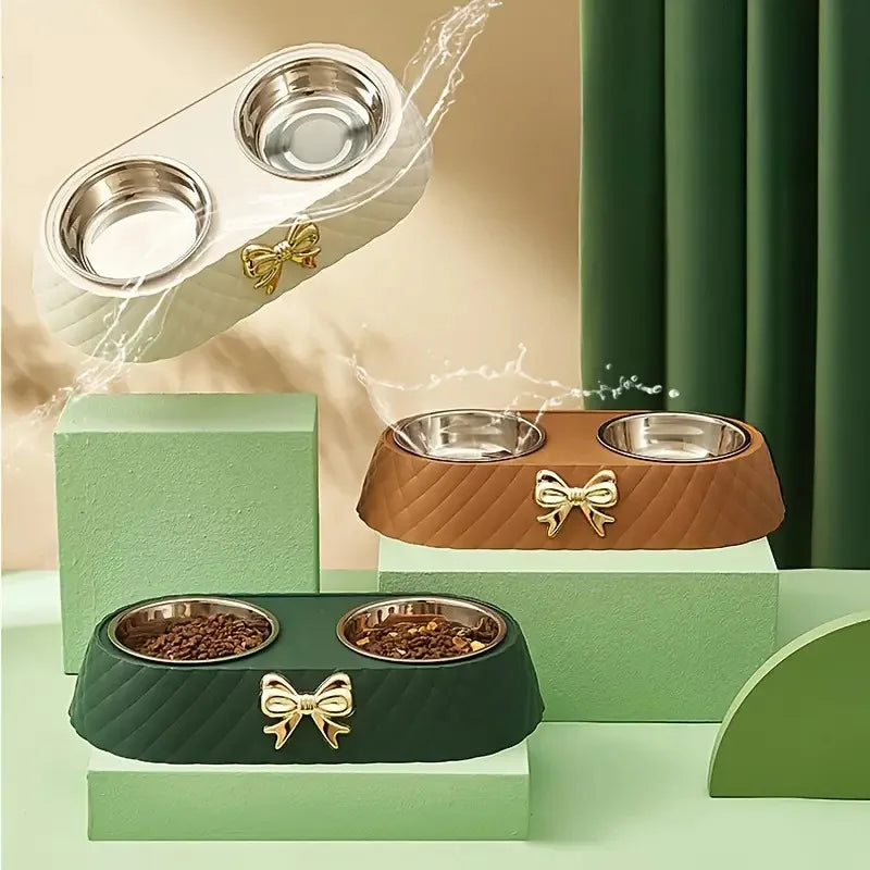 Bowtie Double Food and Water Bowl for Cats and Dogs