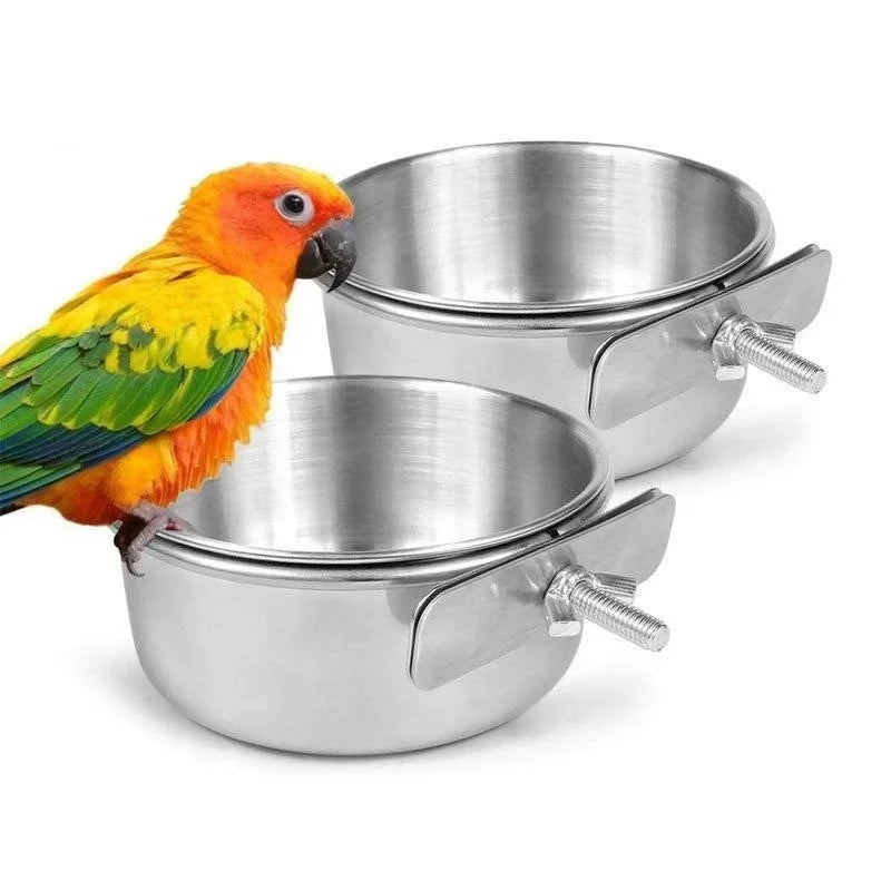 Stainless Steel Clamp Bird Food and Water Cup