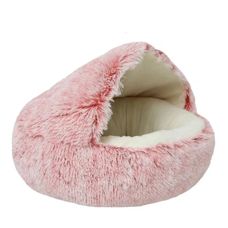 Round Plush Covered Cat Cave Bed for Small Pets