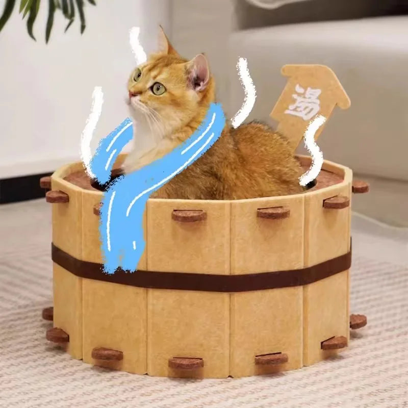 Semi-Enclosed Felt Cat Bed House for Sleeping and Scratching
