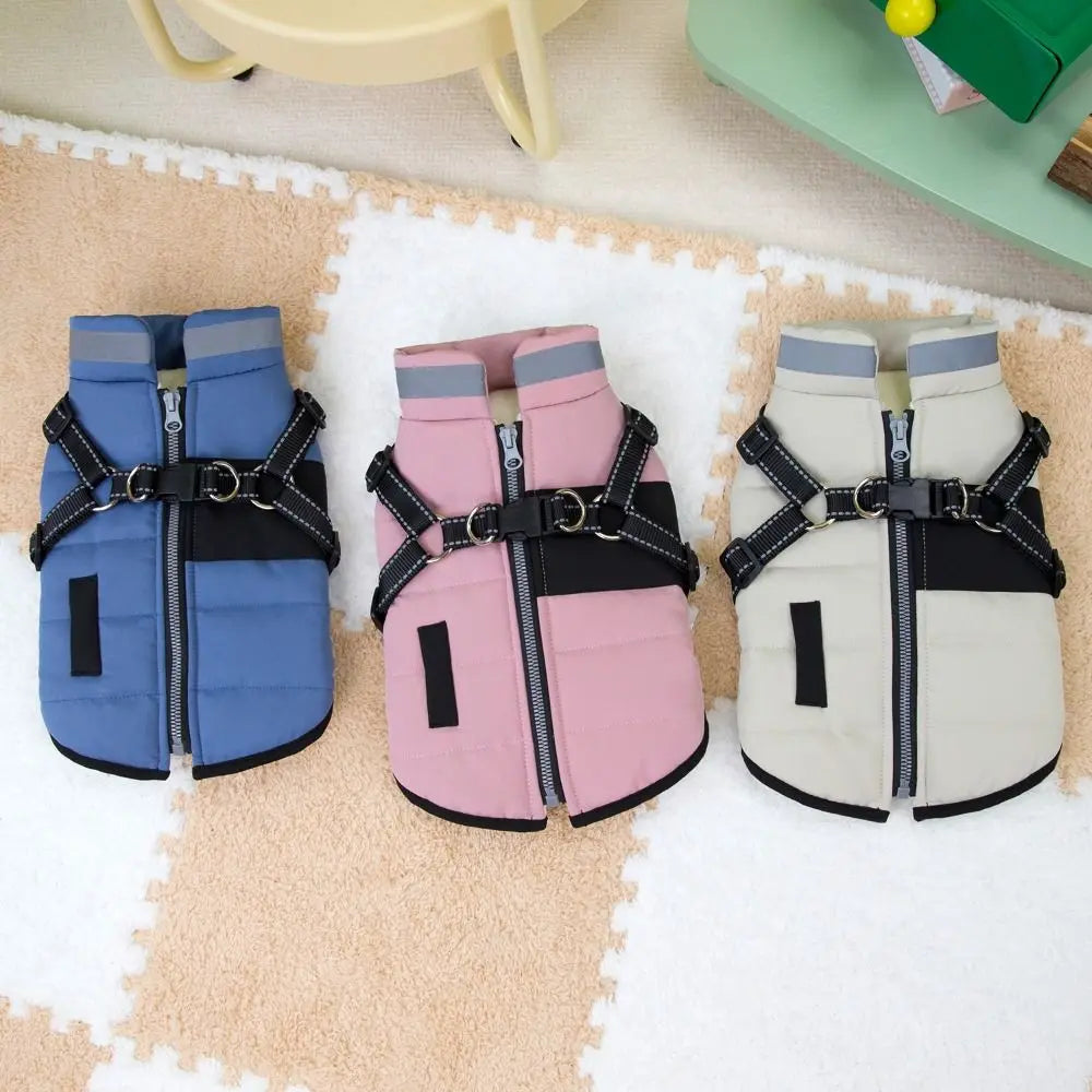 Adjustable Windproof Dog Jacket With Harness Zipper