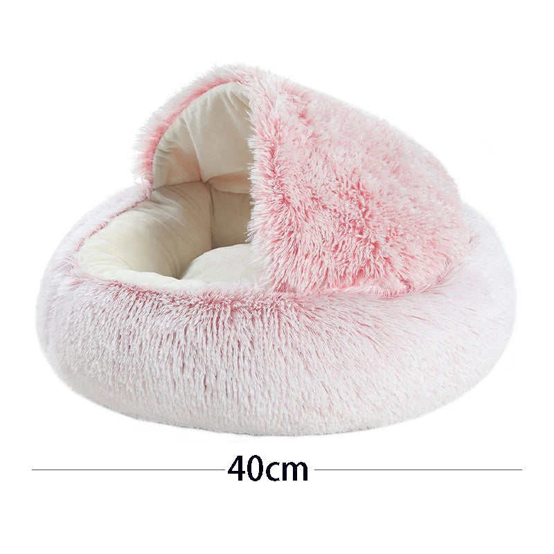 Round Plush Covered Cat Cave Bed for Small Pets