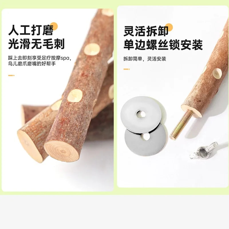 Natural Wood Bird Perch Stand for Cage Exercise