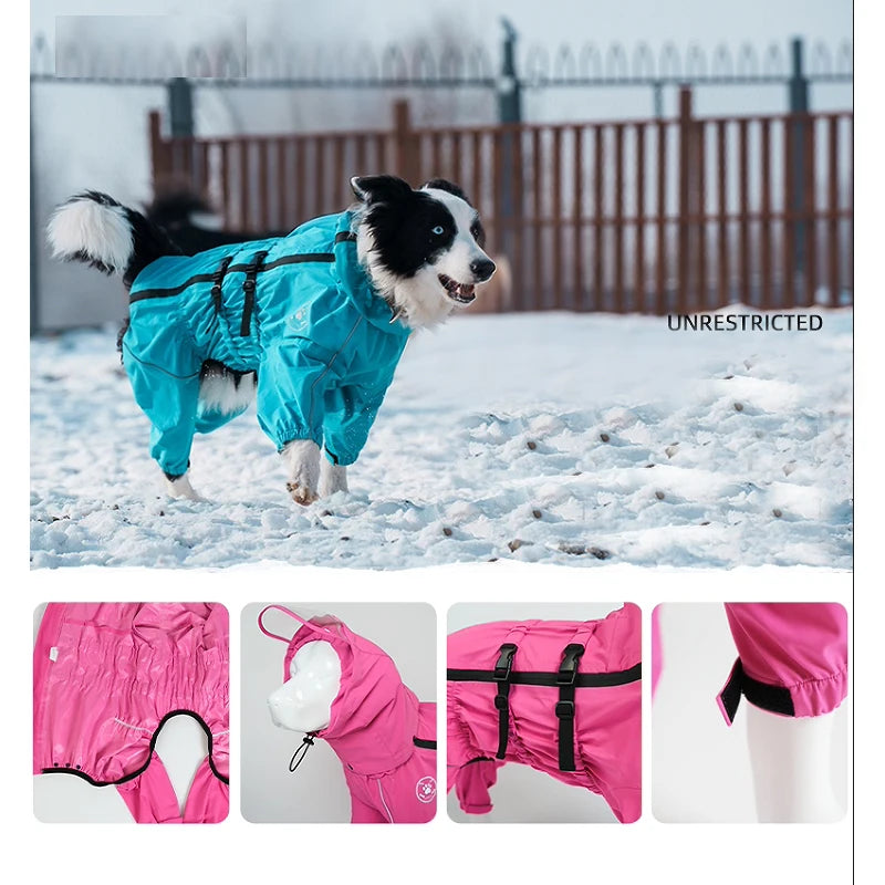 Reflective Waterproof Dog Raincoat Jumpsuit for Large Dogs