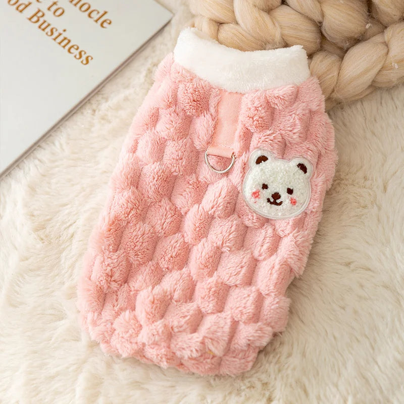Sweet Bear Print Plush Sweater Jacket for Small Dogs and Cats
