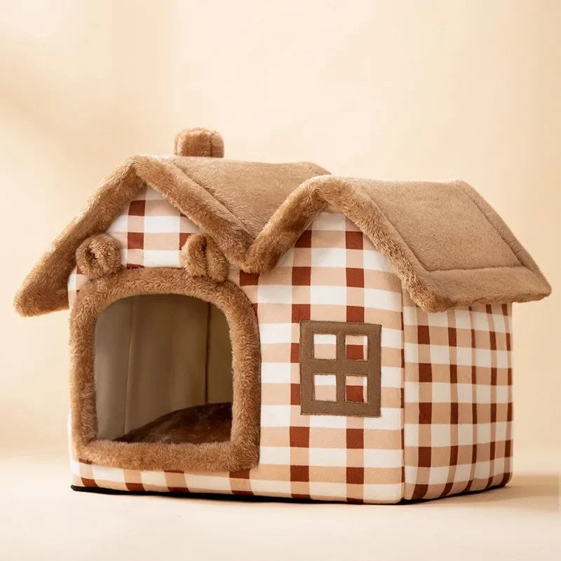 Foldable Coral Fleece Cat House Bed for Deep Sleep