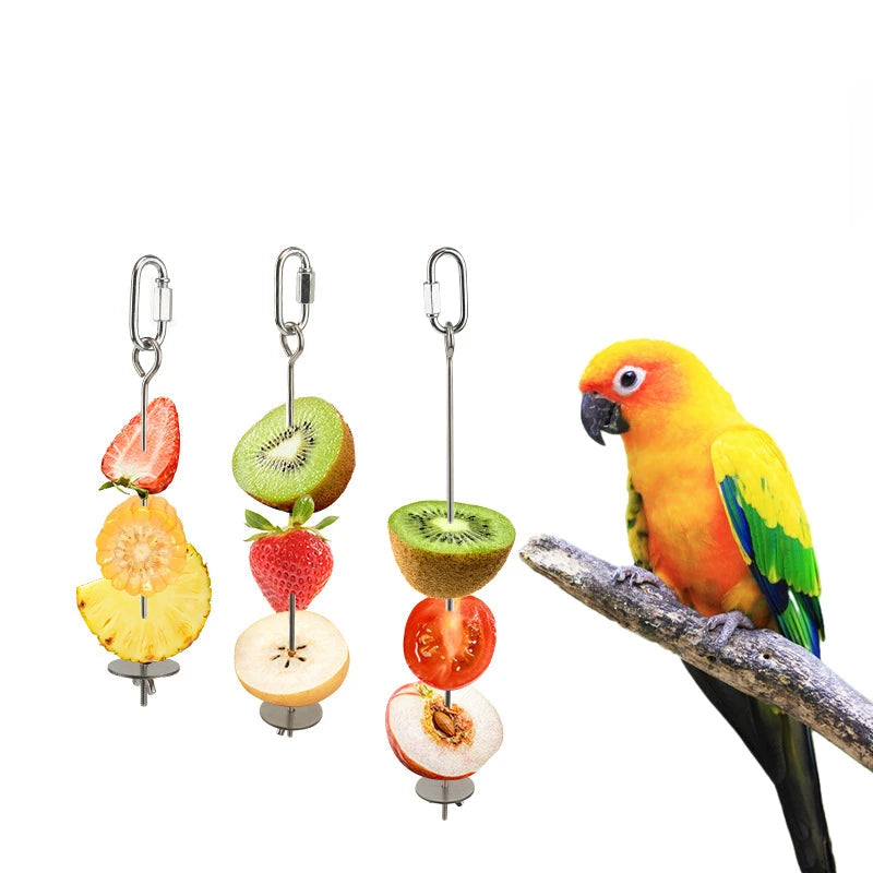 Stainless Steel Fruit Skewer Holder for Parrots