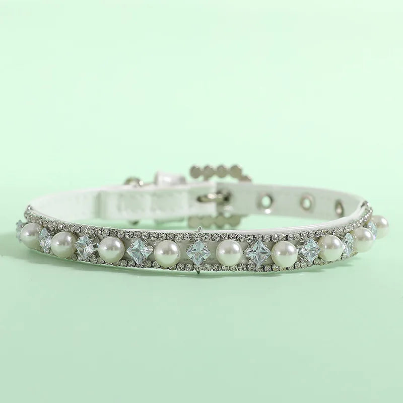 Pearl Rhinestone Cat and Puppy Necklace Collar