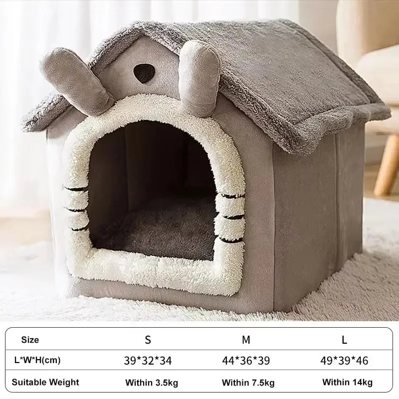 Foldable Cotton Dog House Bed for Cats and Small Dogs