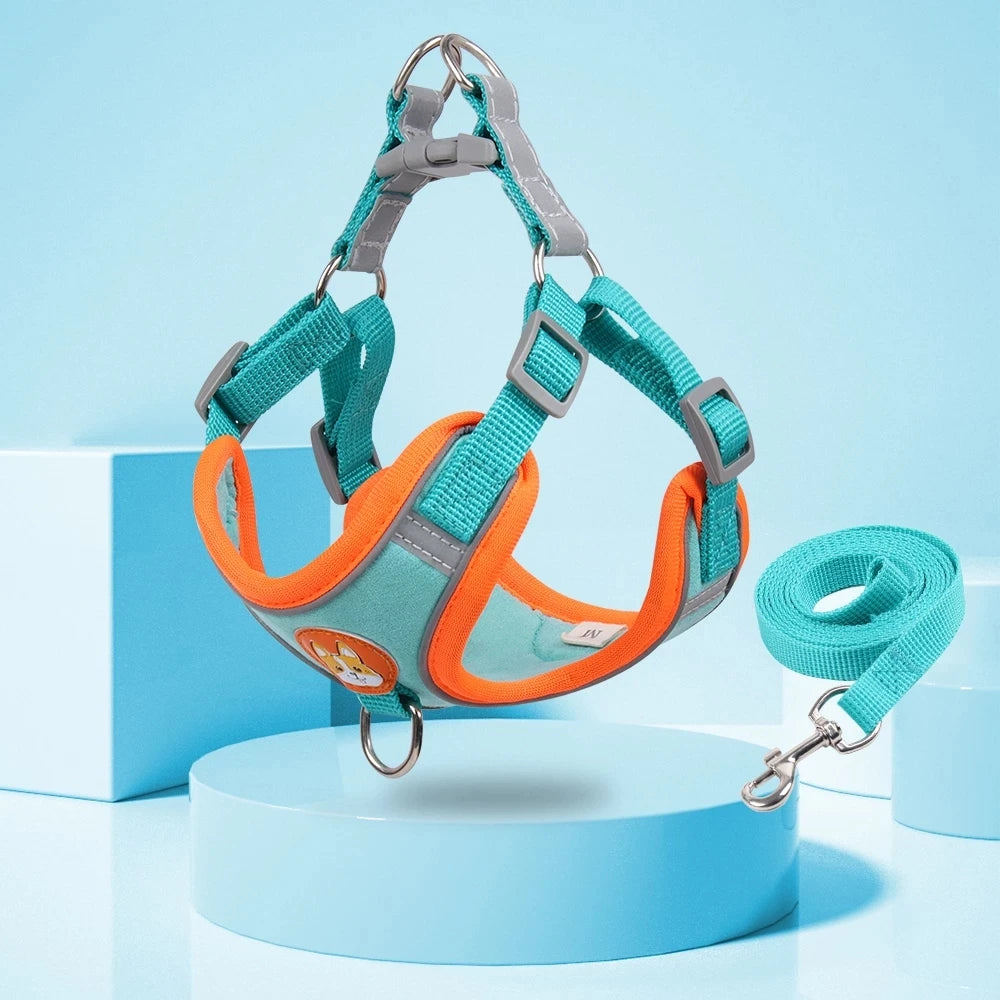 Step-In Reflective Vest Harness and Leash Set for Puppies