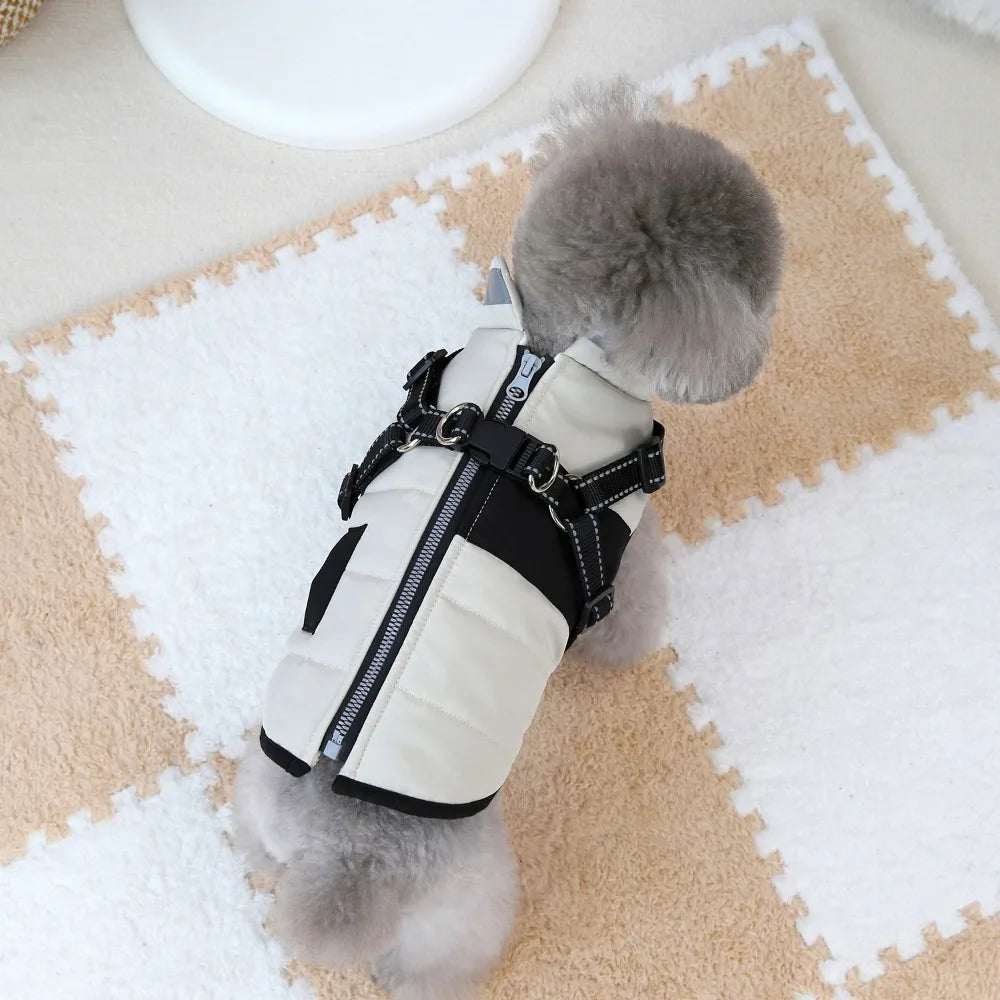 Adjustable Windproof Dog Jacket With Harness Zipper