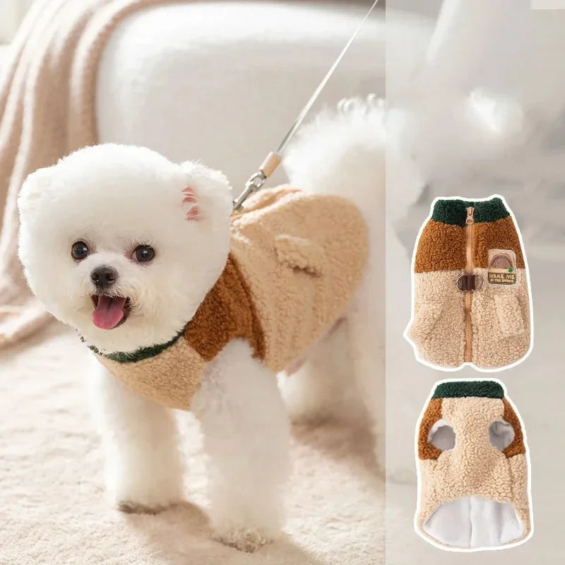 Brown Two-Legged Winter Dog Cardigan Coat for Small Pets