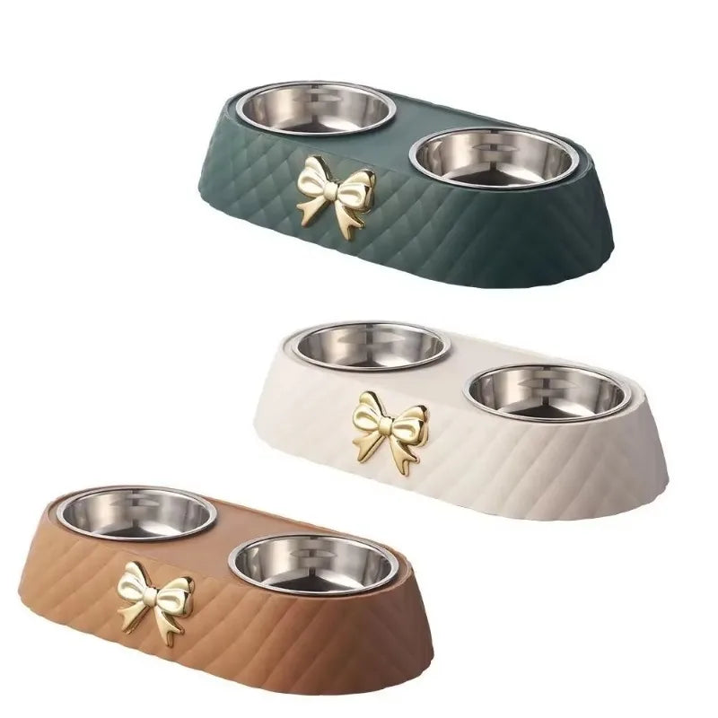 Bowtie Double Food and Water Bowl for Cats and Dogs