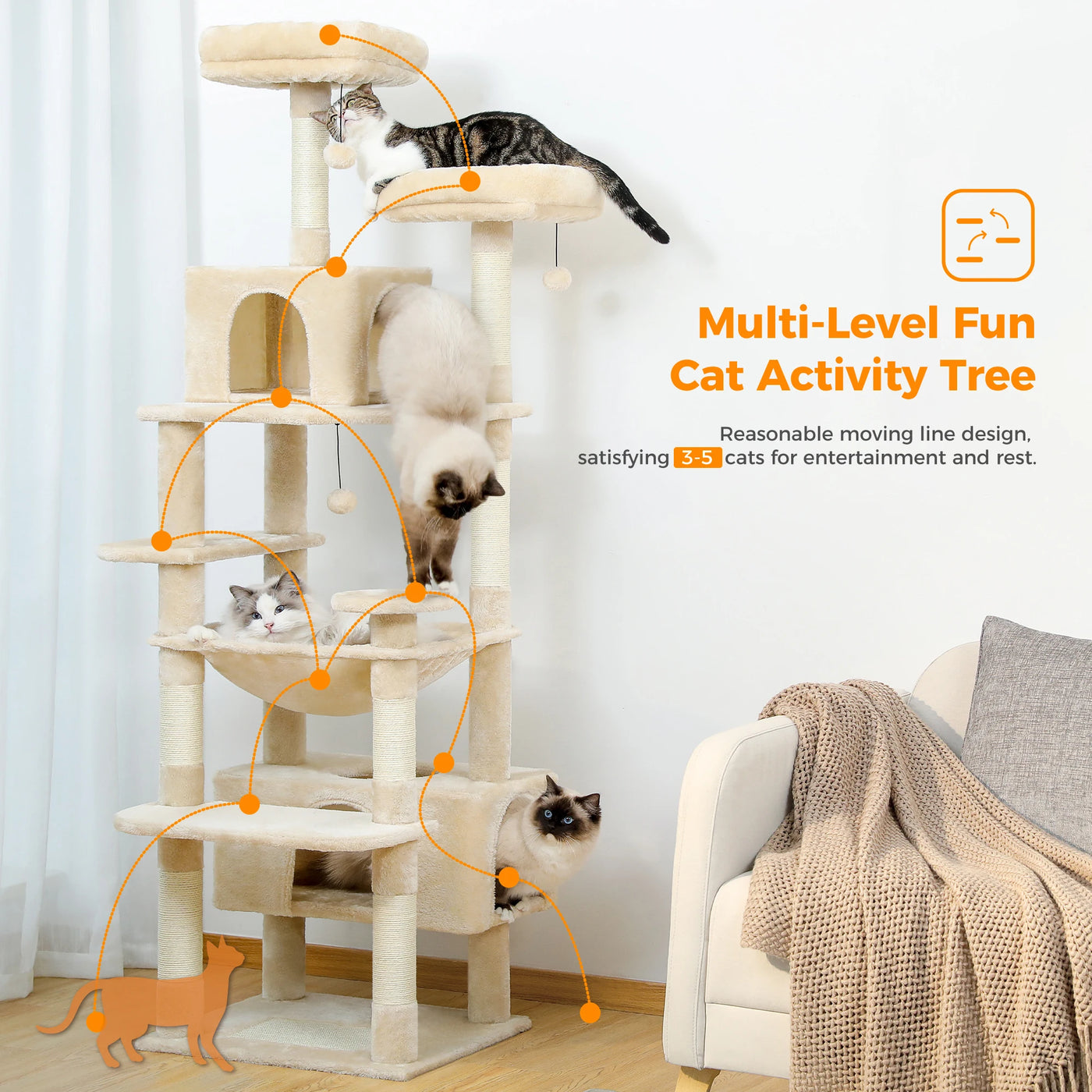 Large Multi-Level Cat Tree with Sisal Scratching Posts