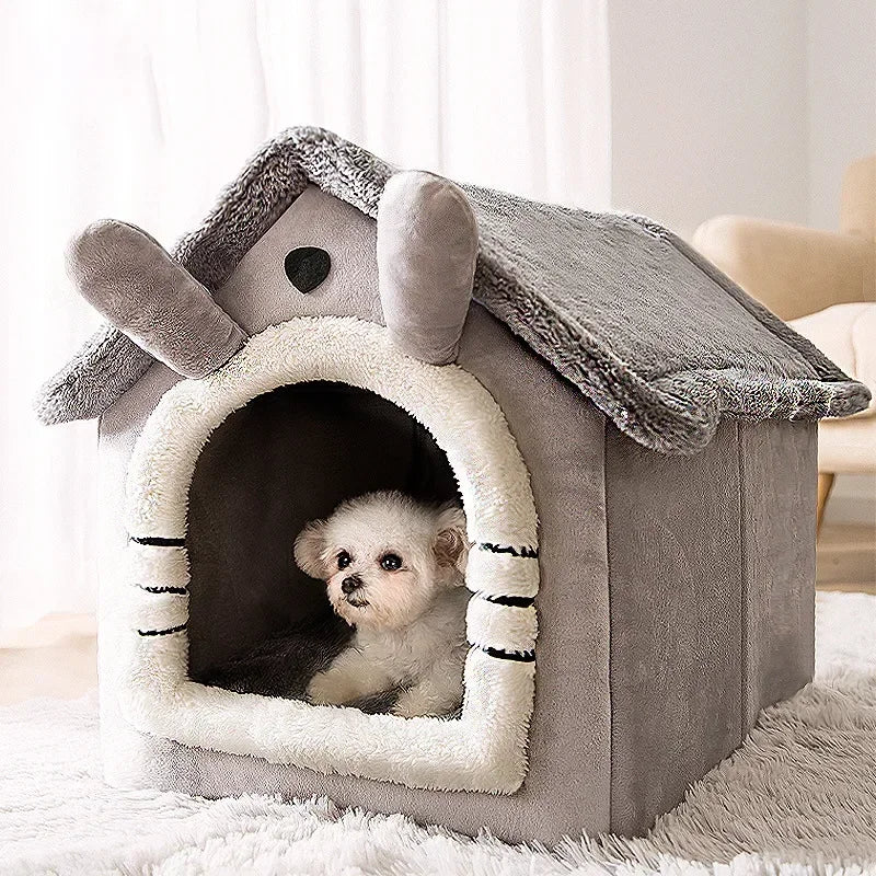 Foldable Cotton Dog House Bed for Cats and Small Dogs