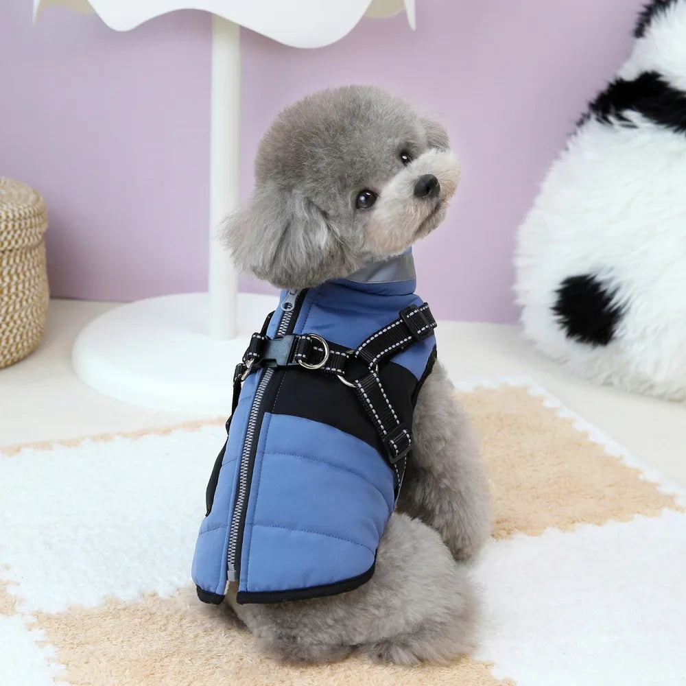 Adjustable Windproof Dog Jacket With Harness Zipper