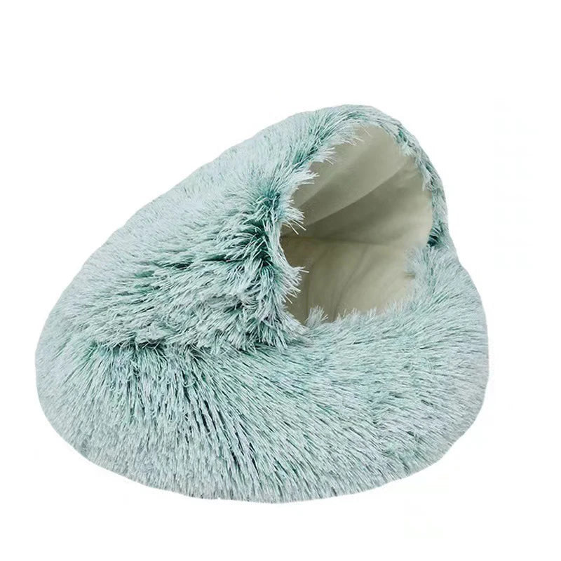 Round Plush Covered Cat Cave Bed for Small Pets