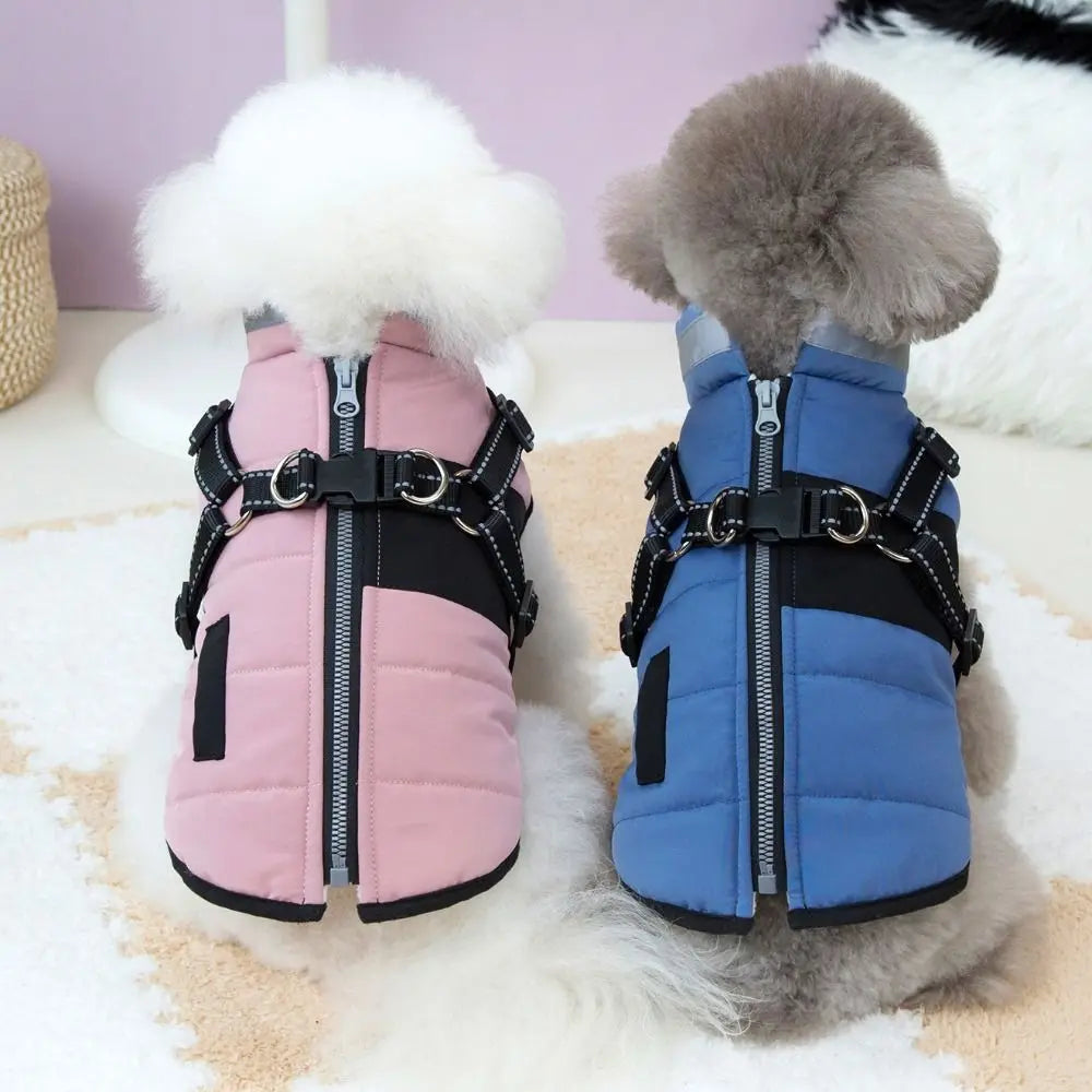 Adjustable Windproof Dog Jacket With Harness Zipper