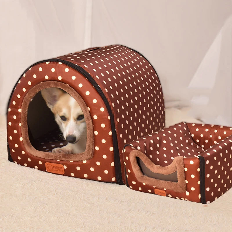 Foldable Star Print Dog House Kennel with Removable Cover
