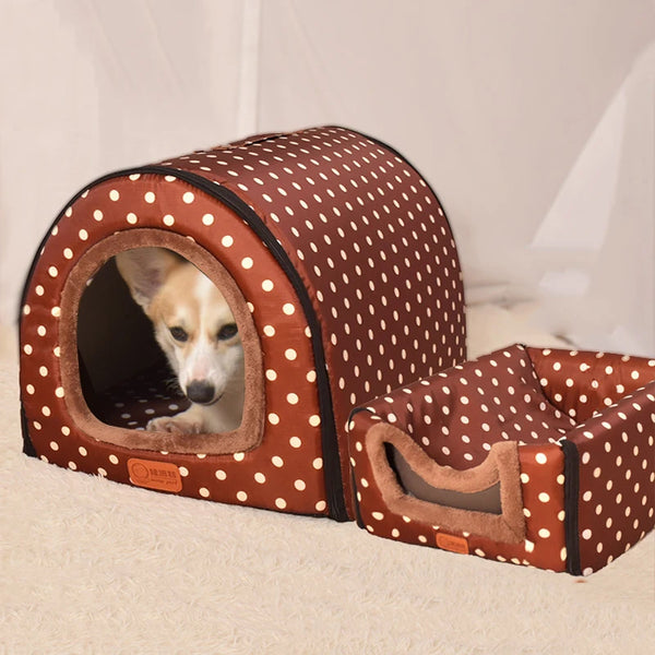 Foldable Star Print Dog House Kennel with Removable Cover