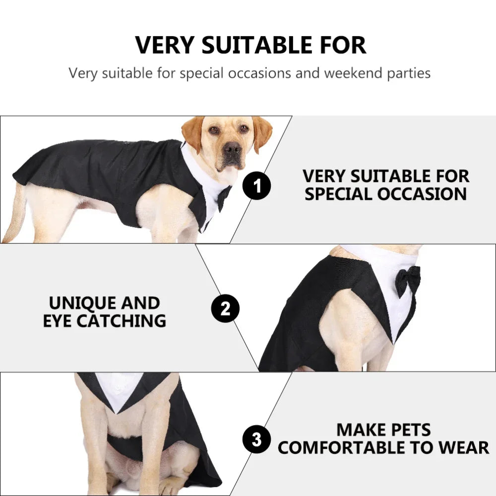 Formal Dog Tuxedo Shirt With Bow Tie for Parties and Weddings