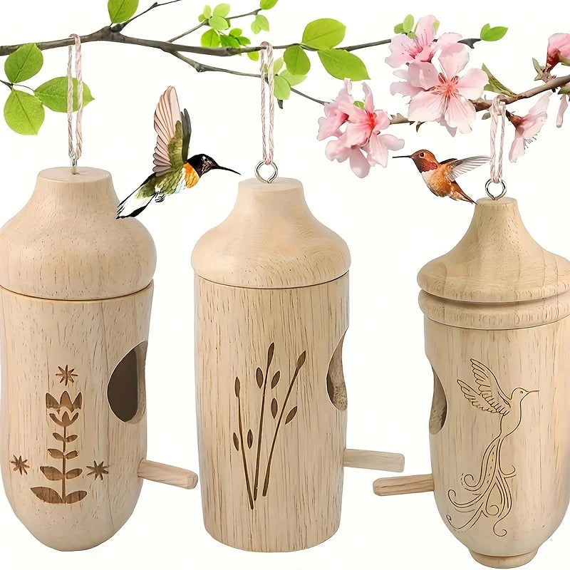 Wooden Hanging Hummingbird House for Garden Decor