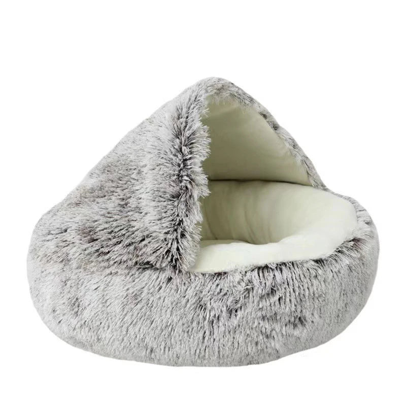 Round Plush Covered Cat Cave Bed for Small Pets