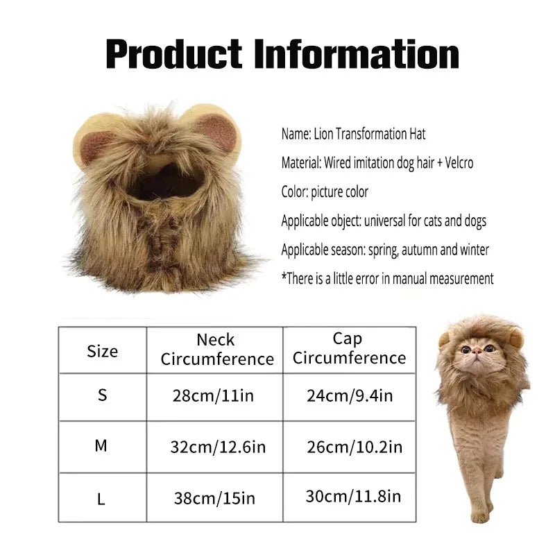 Lion Mane Cat Hat for Photos, Parties and Cozy Fun