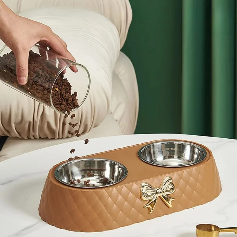 Bowtie Double Food and Water Bowl for Cats and Dogs