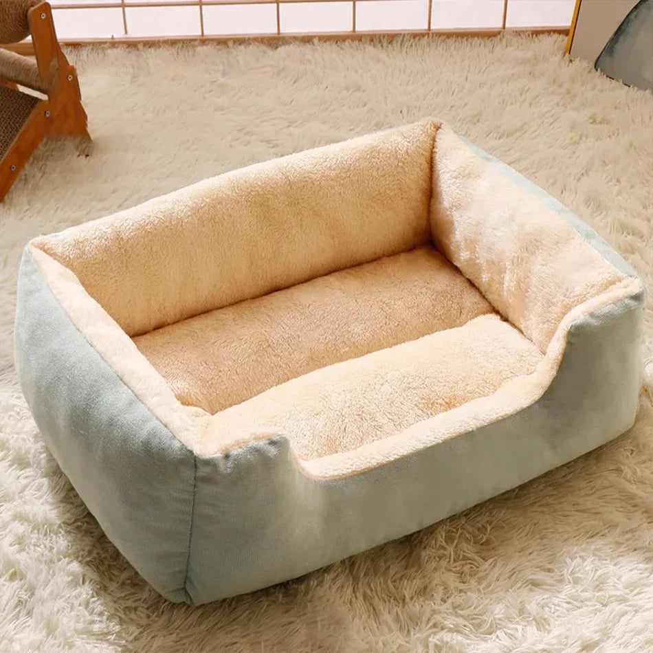 Plush Cat and Dog Cushion Bed with Breathable Basket Design