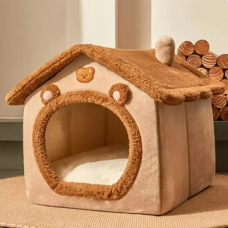 Foldable Cotton Dog House Bed for Cats and Small Dogs