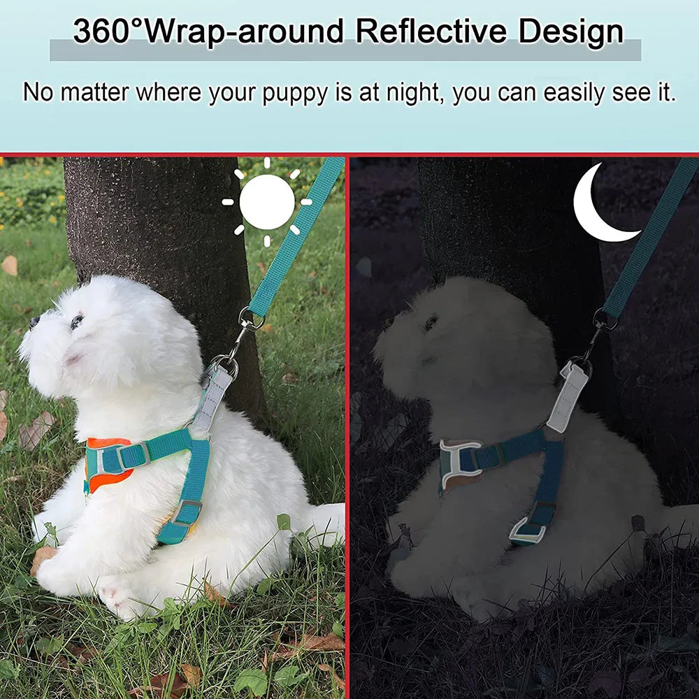 Step-In Reflective Vest Harness and Leash Set for Puppies