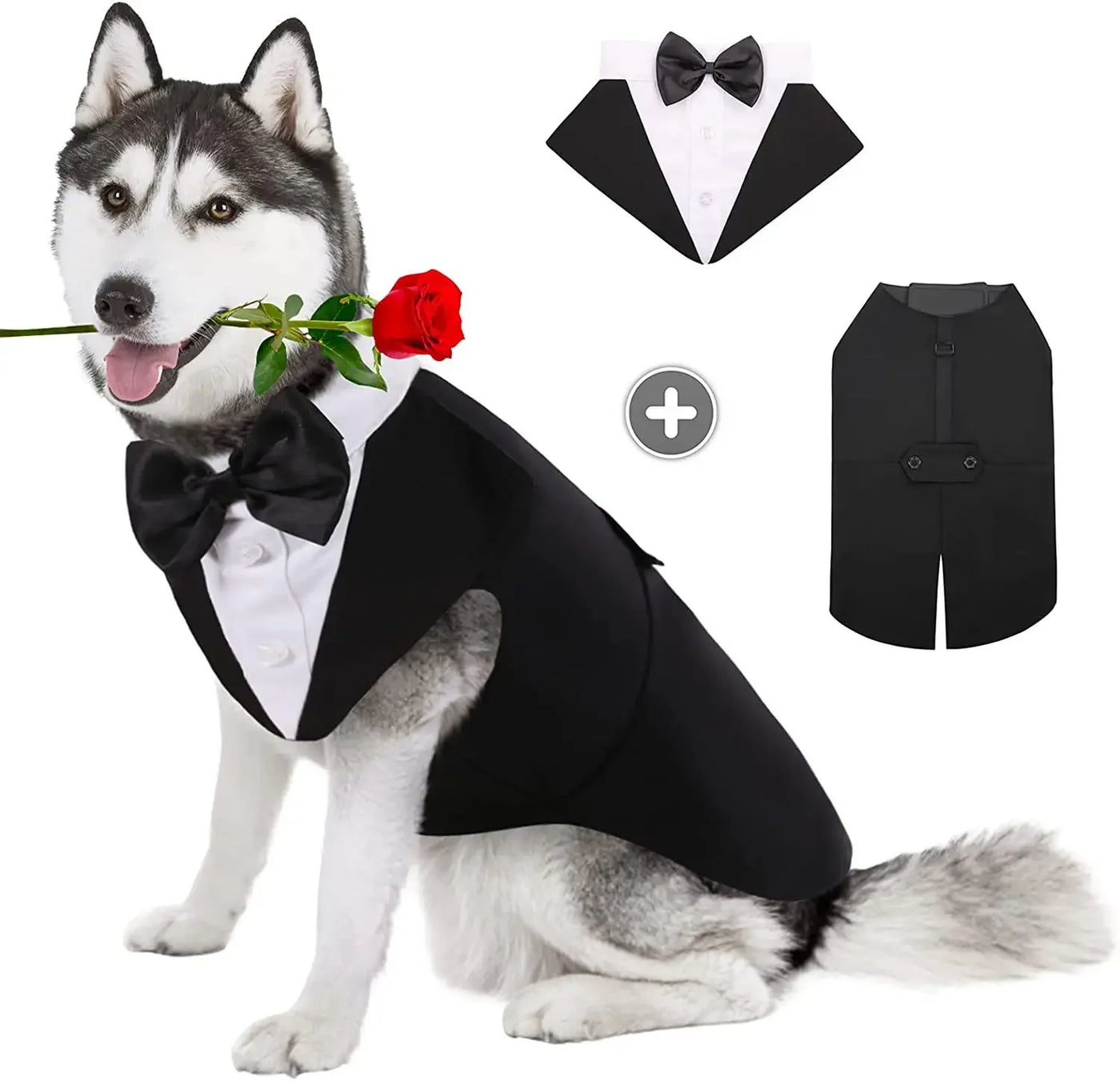 Formal Dog Tuxedo Shirt With Bow Tie for Parties and Weddings