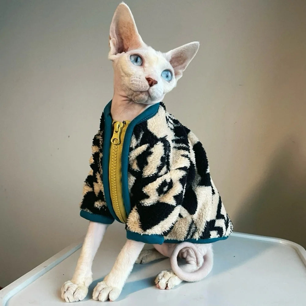 Ollie Velvet Zipper Jacket for Sphynx and Devon Rex Cats