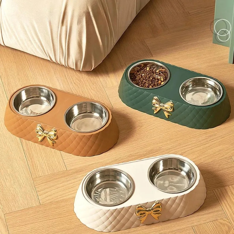 Bowtie Double Food and Water Bowl for Cats and Dogs