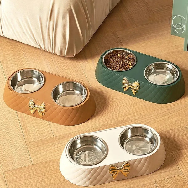 Bowtie Double Food and Water Bowl for Cats and Dogs