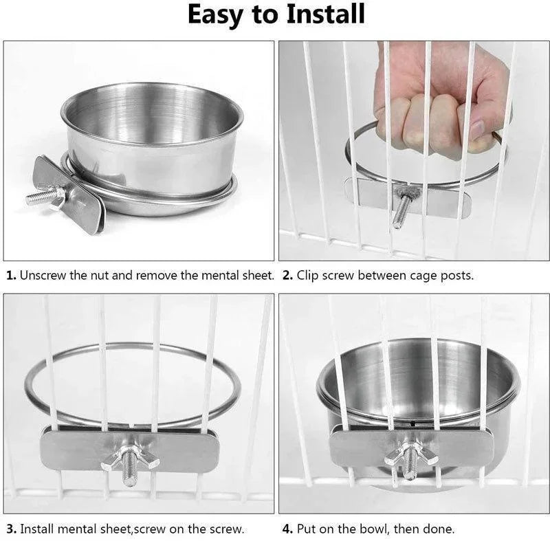 Stainless Steel Clamp Bird Food and Water Cup