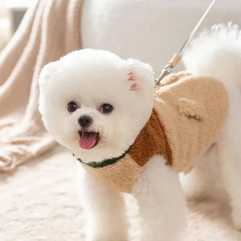 Brown Two-Legged Winter Dog Cardigan Coat for Small Pets