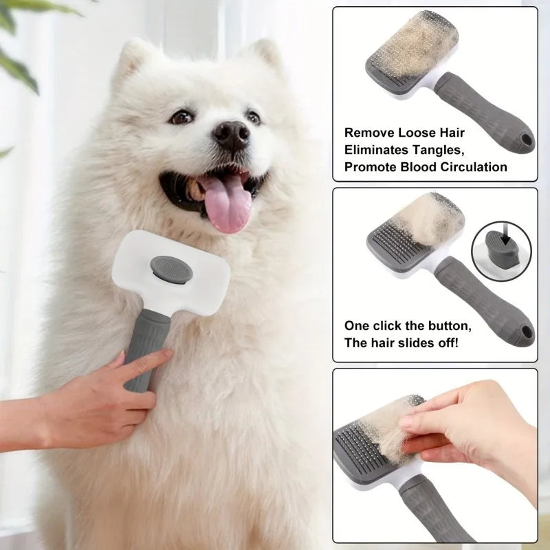 One-Click Pet Grooming Brush for Dogs and Cats