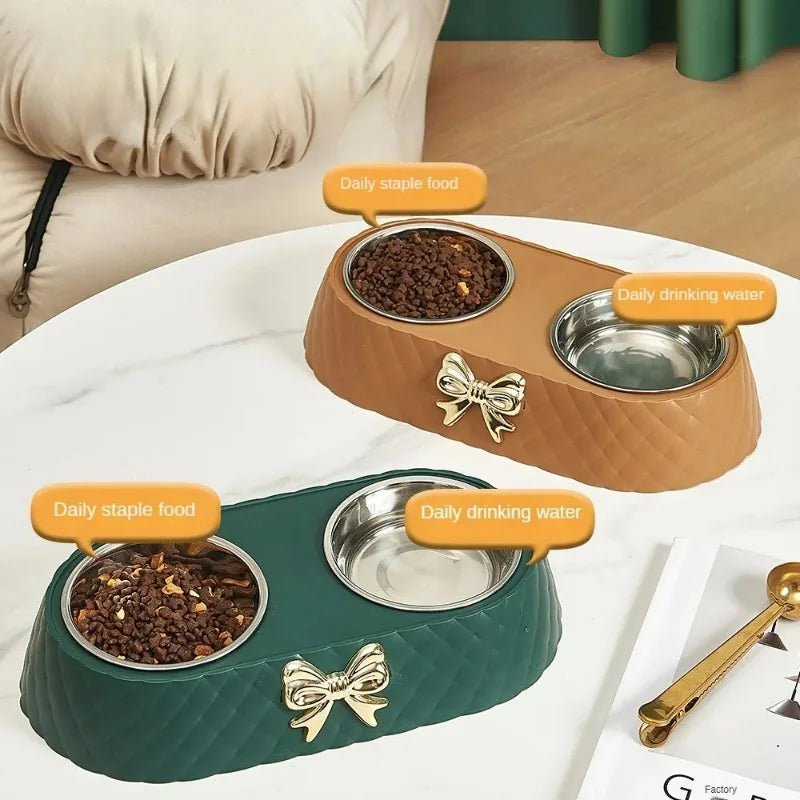 Bowtie Double Food and Water Bowl for Cats and Dogs