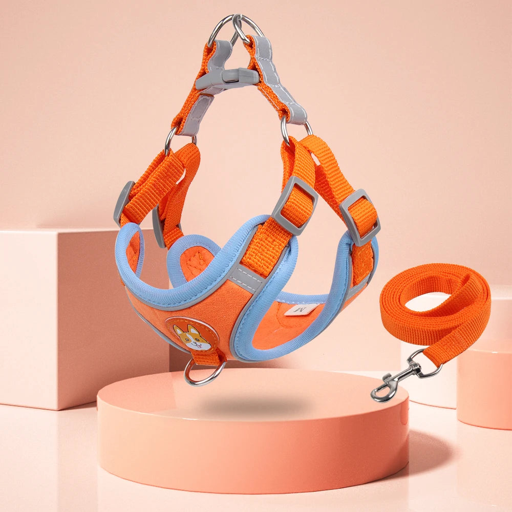 Step-In Reflective Vest Harness and Leash Set for Puppies