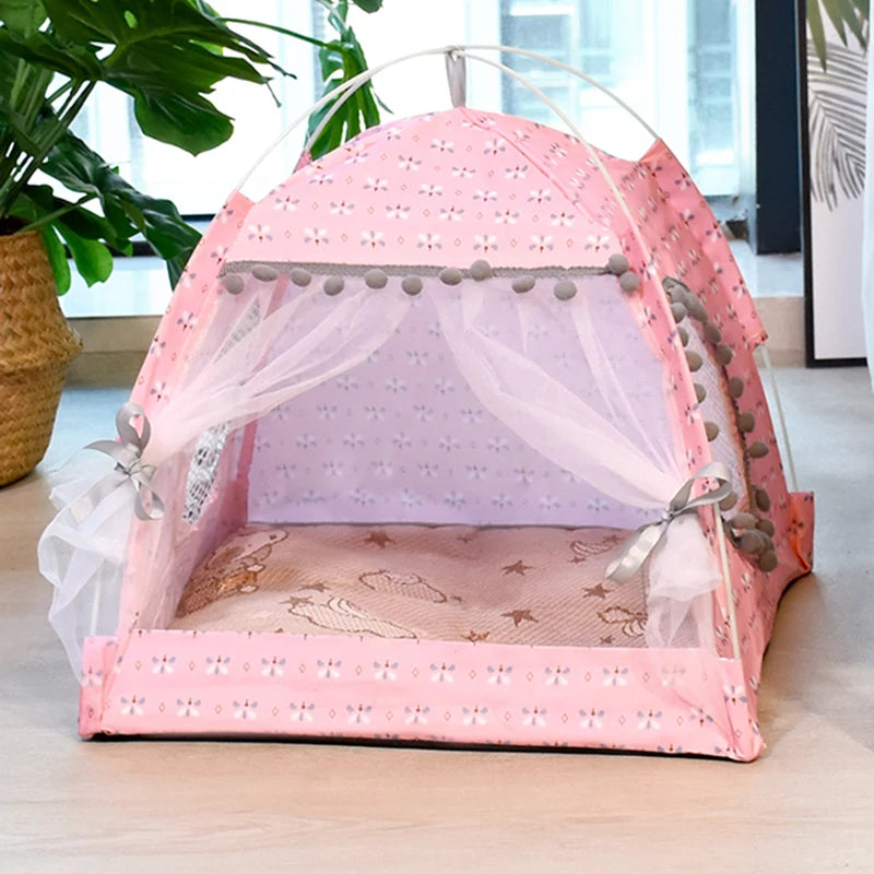 Floral Semi-Enclosed Cat Tent Nest for All Seasons