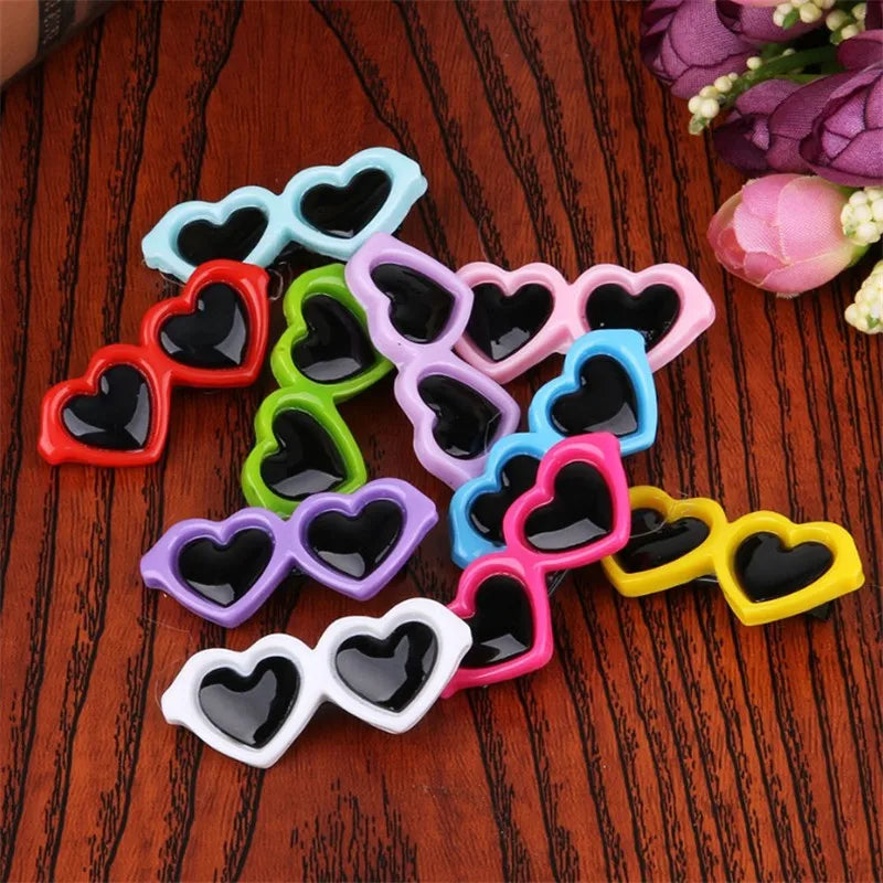 Heart Sunglasses Pet Hair Clips & Bow Set for Dogs and Cats