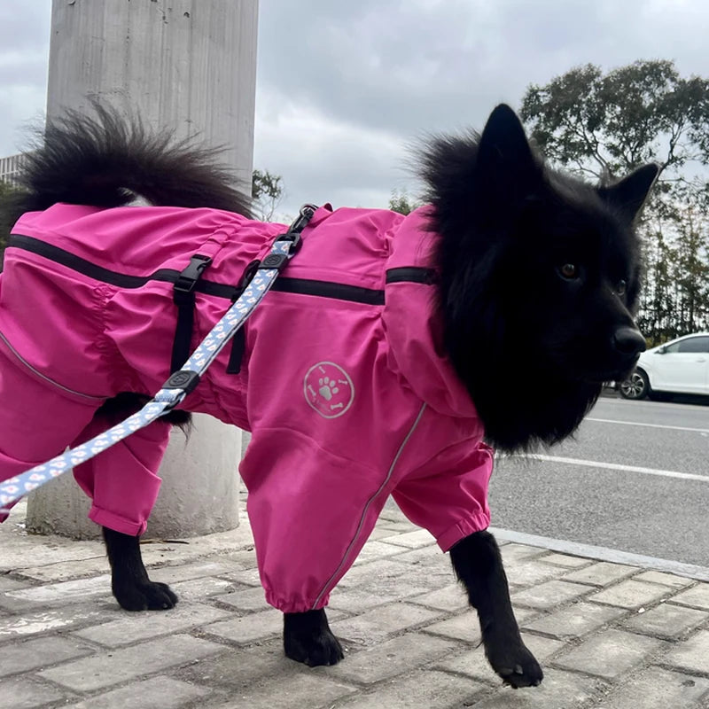 Reflective Waterproof Dog Raincoat Jumpsuit for Large Dogs